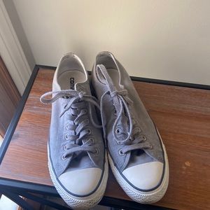 Grey canvas Converse low tops men’s size 8.5, women’s size 10.5